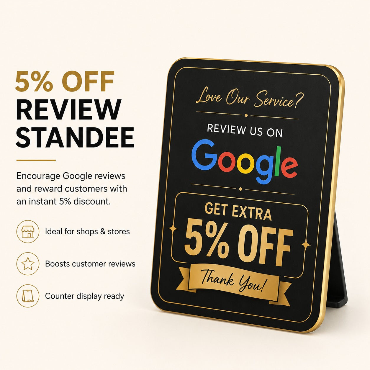 Google Review & Get 5% Off Offer Announcement Standee For Restaurent Cafe Hotel Salon Spa