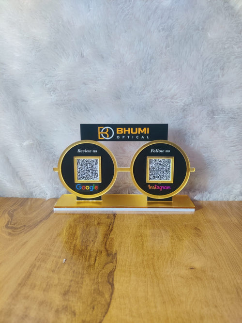 2 QR Eyeglasses Shape Standee | Optical Store Acrylic Table Top Display
