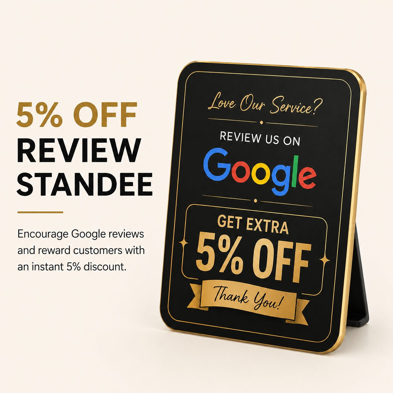 Google Review & Get 5% Off Offer Announcement Standee For Restaurent Cafe Hotel Salon Spa