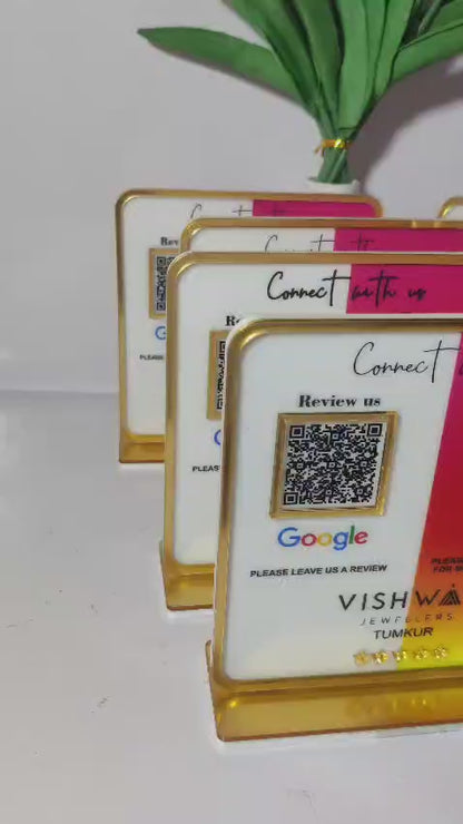 2 QR NFC Enabled Golden Border Multi Color Standee For jewelry Store Cloth Store And Banquet Cafe