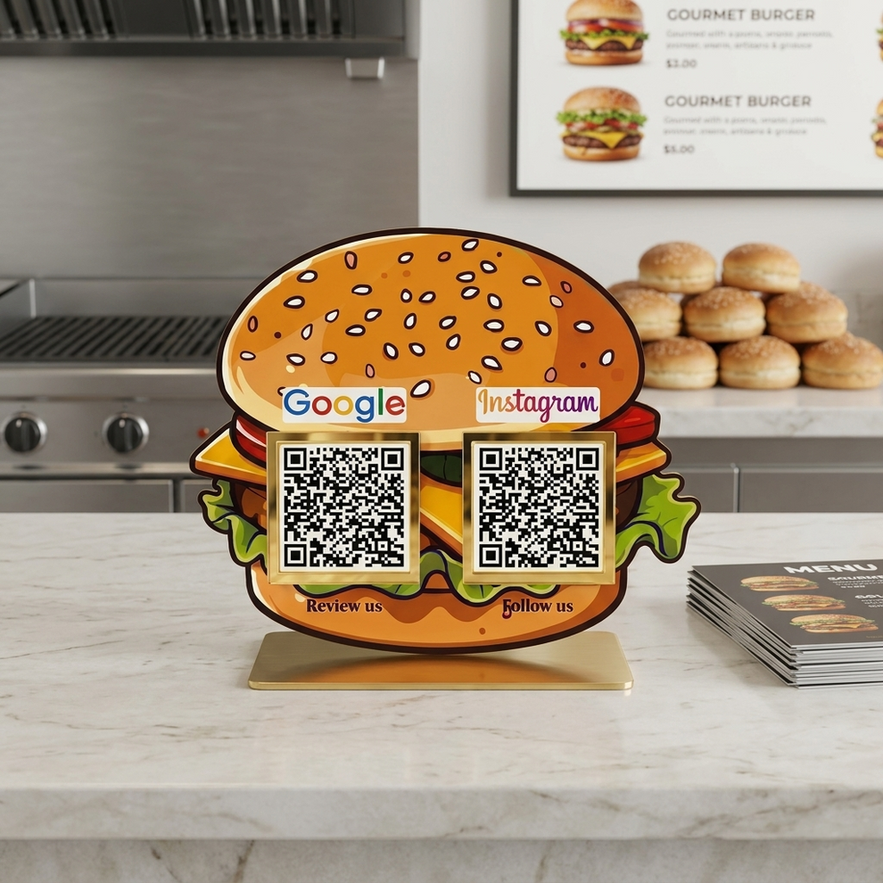 2 QR NFC Enabled Burger Shape Standee for Restaurant and Cafe – Bharattapp